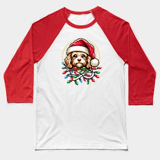 Santa Cavapoo Festive Christmas Lights Hangup Baseball T-Shirt